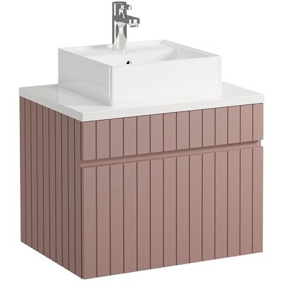 Unique Roze gestreept hangmeubel voor badkamer met wastafel om erop te plaatsen - 60 cm - SATARA - Poederroze Unique Roze gestreept hangmeubel voor badkamer met wastafel om erop te plaatsen - 60 cm - SATARA - Poederroze