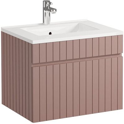 Unique Roze gestreept hangmeubel voor badkamer met inbouwwastafel - 60 cm - SATARA - Poederroze Unique Roze gestreept hangmeubel voor badkamer met inbouwwastafel - 60 cm - SATARA - Poederroze