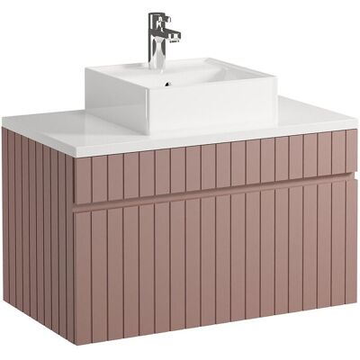 Unique Roze gestreept hangmeubel voor badkamer met wastafel om erop te plaatsen - 80 cm - SATARA - Poederroze Unique Roze gestreept hangmeubel voor badkamer met wastafel om erop te plaatsen - 80 cm - SATARA - Poederroze