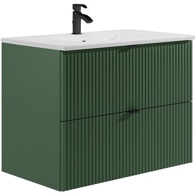 Unique Gestreept hangmeubel voor badkamer met inbouwwastafel - Mat groen - 80 cm - ZEVINI - Groen Unique Gestreept hangmeubel voor badkamer met inbouwwastafel - Mat groen - 80 cm - ZEVINI - Groen