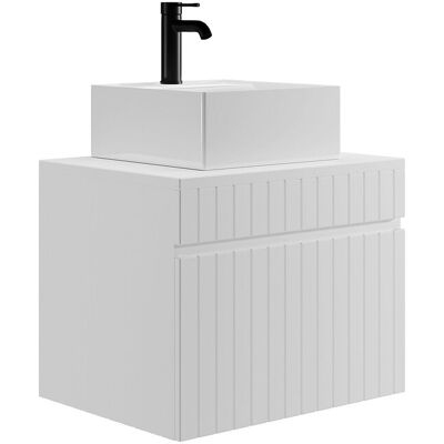 Unique Wit gestreept hangmeubel voor badkamer met opbouwwastafel - 60 cm - SATARA - Wit Unique Wit gestreept hangmeubel voor badkamer met opbouwwastafel - 60 cm - SATARA - Wit