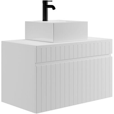 Unique Wit gestreept hangmeubel voor badkamer met opbouwwastafel - 80 cm - SATARA - Wit Unique Wit gestreept hangmeubel voor badkamer met opbouwwastafel - 80 cm - SATARA - Wit