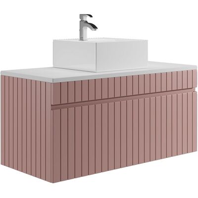 Unique Roze gestreept hangmeubel voor badkamer met opbouwwastafel - 100 cm - SATARA - Poederroze Unique Roze gestreept hangmeubel voor badkamer met opbouwwastafel - 100 cm - SATARA - Poederroze