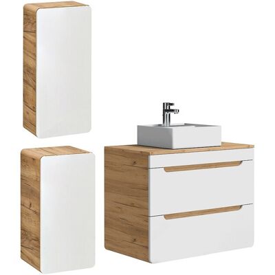 Unique Zwevend badkamermeubel met opbouwwaskom en twee kolomkasten - Naturel en wit - 80 cm - ARUBA - Natuurlijk licht, Wit Unique Zwevend badkamermeubel met opbouwwaskom en twee kolomkasten - Naturel en wit - 80 cm - ARUBA - Natuurlijk licht, Wit