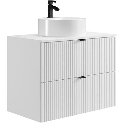 Unique Geribbeld hangmeubel voor badkamer met ronde opbouwwastafel - Mat wit - 80 cm - ZEVINI - Wit Unique Geribbeld hangmeubel voor badkamer met ronde opbouwwastafel - Mat wit - 80 cm - ZEVINI - Wit