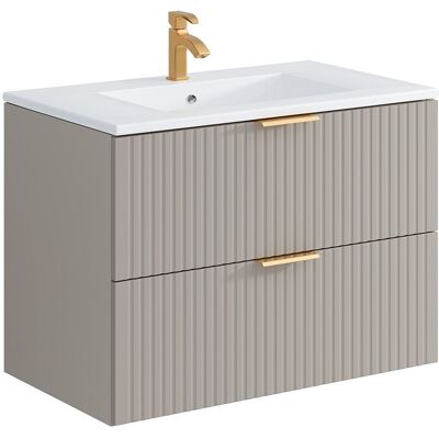 Unique Geribbeld hangmeubel voor badkamer met inbouwwastafel - Beige - 80 cm - ZEVARA - Beige Unique Geribbeld hangmeubel voor badkamer met inbouwwastafel - Beige - 80 cm - ZEVARA - Beige