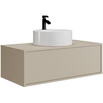 Unique Hangend badkamermeubel met enkele ronde wastafel - kleur beige - 94 cm - TEANA II - Beige Unique Hangend badkamermeubel met enkele ronde wastafel - kleur beige - 94 cm - TEANA II - Beige