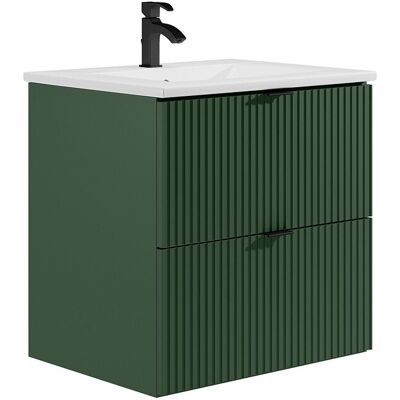 Unique Gestreept hangmeubel voor badkamer en inbouwwastafel - Mat groen - 60 cm - ZEVINI - Groen Unique Gestreept hangmeubel voor badkamer en inbouwwastafel - Mat groen - 60 cm - ZEVINI - Groen