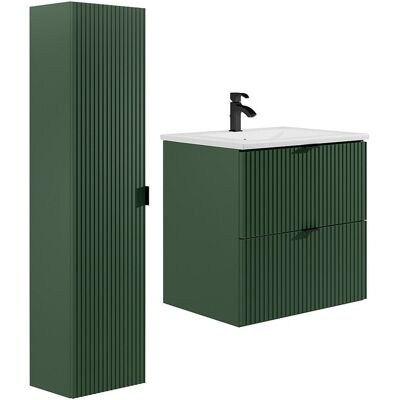 Unique Gestreept hangmeubel voor badkamer met inbouwwastafel en kast - Mat groen - 60 cm - ZEVINI - Groen Unique Gestreept hangmeubel voor badkamer met inbouwwastafel en kast - Mat groen - 60 cm - ZEVINI - Groen