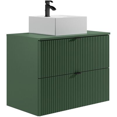 Unique Gestreept hangmeubel voor badkamer en vierkante opzetwastafel - Mat groen - 80 cm - ZEVINI - Groen Unique Gestreept hangmeubel voor badkamer en vierkante opzetwastafel - Mat groen - 80 cm - ZEVINI - Groen