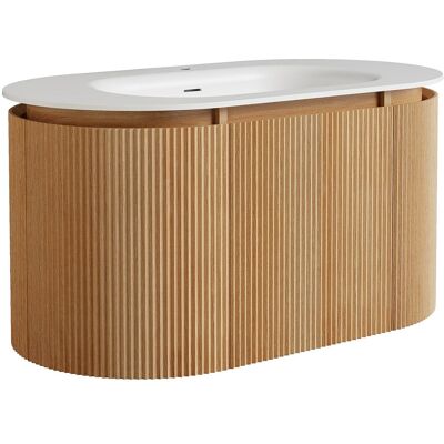 Unique Wandgemonteerd badkamermeubel met gegroefde essenhouten afwerking en ingebouwde matwitte harswastafel – Licht naturel – B90 cm – LILIKO - Natuurlijk licht Unique Wandgemonteerd badkamermeubel met gegroefde essenhouten afwerking en ingebouwde matwitte harswastafel – Licht naturel – B90 cm – LILIKO - Natuurlijk licht