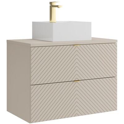 Unique Zwevend badmeubel met vierkante opzetwastafel en kraan - Beige - 80 cm - DORIONI - Beige Unique Zwevend badmeubel met vierkante opzetwastafel en kraan - Beige - 80 cm - DORIONI - Beige