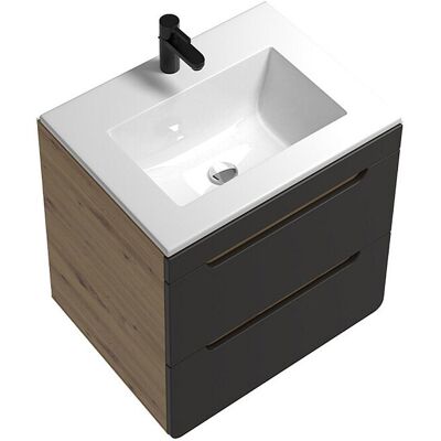 Unique Hangmeubel voor badkamer met inbouwwaskom - Naturel en antraciet - 60 cm - ARUBA - Antracietgrijs, Natuurlijk licht Unique Hangmeubel voor badkamer met inbouwwaskom - Naturel en antraciet - 60 cm - ARUBA - Antracietgrijs, Natuurlijk licht