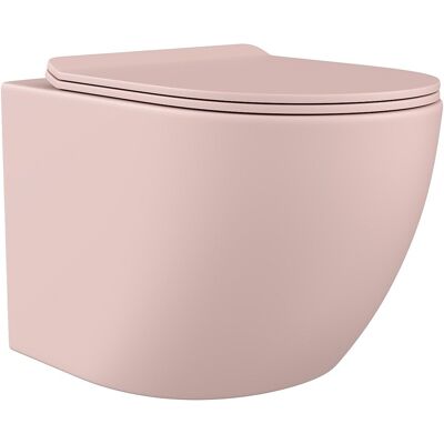 Unique Zwevende wc van mat roze keramiek zonder rand - JAVOINE - Roze Unique Zwevende wc van mat roze keramiek zonder rand - JAVOINE - Roze