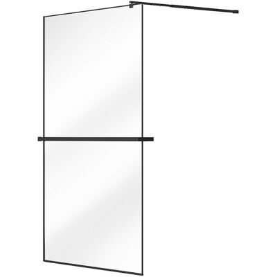 Unique Gebogen Italiaanse douchewand met handdoekhouder en plankje - 120 x 200 cm - Mat zwart - BONPERO - Zwart Unique Gebogen Italiaanse douchewand met handdoekhouder en plankje - 120 x 200 cm - Mat zwart - BONPERO - Zwart