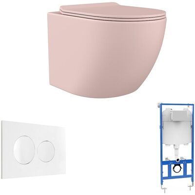 Unique Set voor hang-wc van mat roze keramiek met voorwandsysteem en bedieningsplaat - JAVOINE - Roze Unique Set voor hang-wc van mat roze keramiek met voorwandsysteem en bedieningsplaat - JAVOINE - Roze
