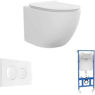 Unique Set voor hang-wc van mat wit keramiek met voorwandsysteem en bedieningsplaat - JAVOINE - Wit Unique Set voor hang-wc van mat wit keramiek met voorwandsysteem en bedieningsplaat - JAVOINE - Wit