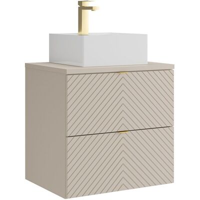 Unique Zwevend badkamermeubel met vierkante opzetwastafel en kraan - Beige - 60 cm - DORIONI - Beige Unique Zwevend badkamermeubel met vierkante opzetwastafel en kraan - Beige - 60 cm - DORIONI - Beige
