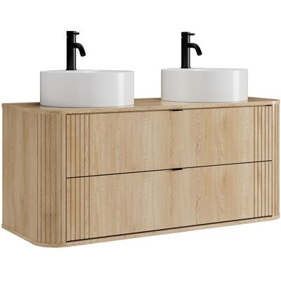 Unique Zwevend badkamermeubel met dubbele ronde opzetwastafels en kraan - Licht naturel - B120 cm - FILOR - Natuurlijk licht Unique Zwevend badkamermeubel met dubbele ronde opzetwastafels en kraan - Licht naturel - B120 cm - FILOR - Natuurlijk licht