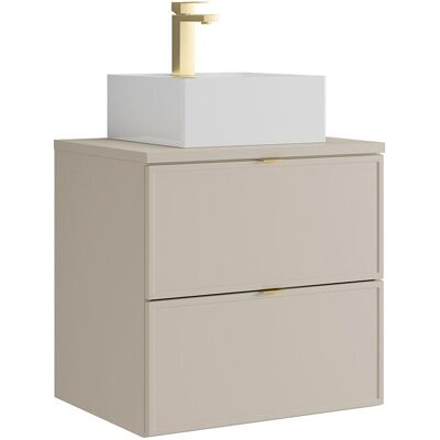 Unique Zwevend badkamermeubel met vierkante opzetwastafel en kraan - Beige - 60 cm - ONDIL - Beige Unique Zwevend badkamermeubel met vierkante opzetwastafel en kraan - Beige - 60 cm - ONDIL - Beige