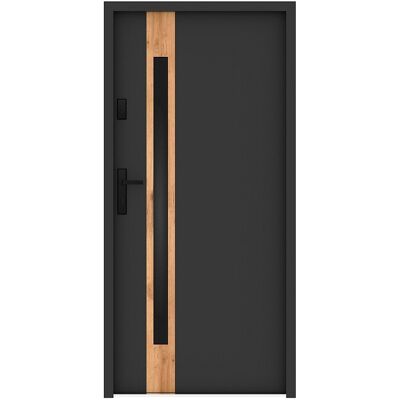 Unique Stalen voordeur vol en inox H207 x B100 cm - gerookt glas - antraciet en eiken effect - dikte 55 mm - rechtsdraaiend - BRAGA - Antracietgrijs, Natuurlijk licht Unique Stalen voordeur vol en inox H207 x B100 cm - gerookt glas - antraciet en eiken effect - dikte 55 mm - rechtsdraaiend - BRAGA - Antracietgrijs, Natuurlijk licht