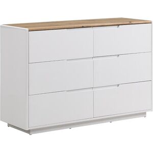 Unique Ladekast AMANI - 6 laden - MDF - Witgelakt en eikenkleur - Natuurlijk licht, Wit Unique Ladekast AMANI - 6 laden - MDF - Witgelakt en eikenkleur - Natuurlijk licht, Wit