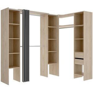Unique Verstelbare kledingkast DORIAN - L164/234 cm - Eikenkleur en grijs - Natuurlijk licht Unique Verstelbare kledingkast DORIAN - L164/234 cm - Eikenkleur en grijs - Natuurlijk licht