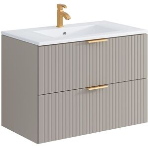 Unique Geribbeld hangmeubel voor badkamer met inbouwwastafel - Beige - 80 cm - ZEVARA - Beige Unique Geribbeld hangmeubel voor badkamer met inbouwwastafel - Beige - 80 cm - ZEVARA - Beige