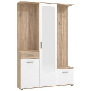 Unique Gangkast met 3 deuren, 1 lade en 1 spiegel - Naturel en wit - CAMOLA - Natuurlijk licht, Wit Unique Gangkast met 3 deuren, 1 lade en 1 spiegel - Naturel en wit - CAMOLA - Natuurlijk licht, Wit
