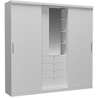 Unique Kledingkast - Schuifdeuren - Spiegel en lades - L 240 cm - Wit - BODIL - Wit Unique Kledingkast - Schuifdeuren - Spiegel en lades - L 240 cm - Wit - BODIL - Wit