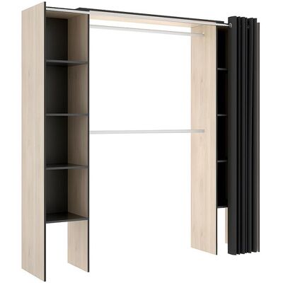 Unique Verstelbare kledingkast DORIAN met gordijn - L110/180 cm - Kleuren: Eik en antraciet - Antracietgrijs Unique Verstelbare kledingkast DORIAN met gordijn - L110/180 cm - Kleuren: Eik en antraciet - Antracietgrijs