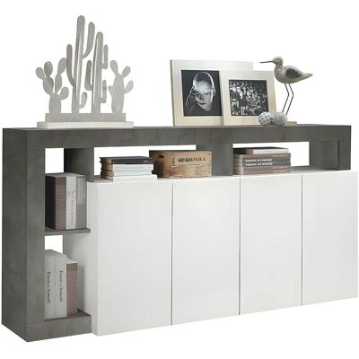 Unique Buffetkast SEFRO - 4 deuren en 4 nissen - Witgelakt en betonkleur - Grijs, Wit Unique Buffetkast SEFRO - 4 deuren en 4 nissen - Witgelakt en betonkleur - Grijs, Wit