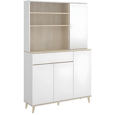 Unique Keukenbuffet WAJDI - 4 deuren, 1 lade en 3 nissen - Wit en eiken - Natuurlijk licht, Wit Unique Keukenbuffet WAJDI - 4 deuren, 1 lade en 3 nissen - Wit en eiken - Natuurlijk licht, Wit