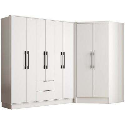 Unique Hoekkast met 8 deuren en 2 lades - L263 cm - Wit - FEOVA - Wit Unique Hoekkast met 8 deuren en 2 lades - L263 cm - Wit - FEOVA - Wit
