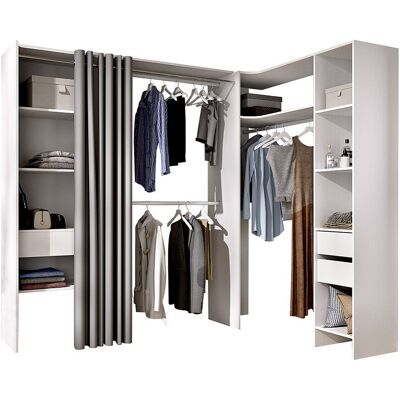 Unique Verstelbare kledingkast GONTRAN - L164 / 214 CM - Wit en grijs - Wit Unique Verstelbare kledingkast GONTRAN - L164 / 214 CM - Wit en grijs - Wit