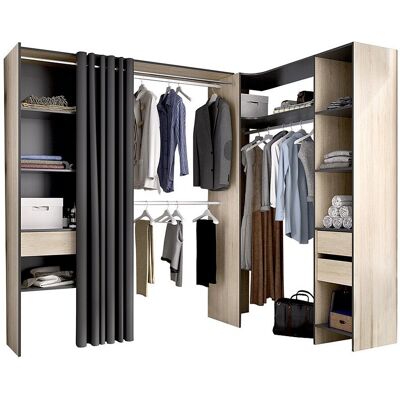 Unique Verstelbare kledingkast GONTRAN - L164 / 214 CM - Eiken en antraciet - Antracietgrijs Unique Verstelbare kledingkast GONTRAN - L164 / 214 CM - Eiken en antraciet - Antracietgrijs