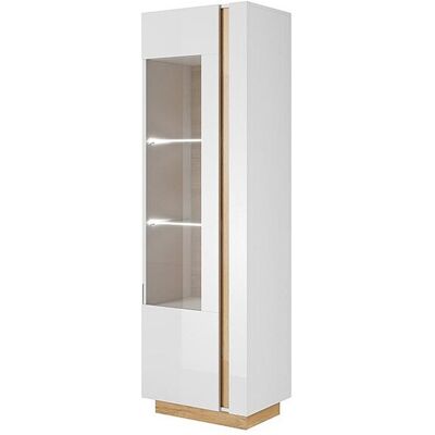Unique Vitrinekast MURARI - 1 deur - met ledverlichting - Hoogglans wit en eiken - Natuurlijk licht, Wit Unique Vitrinekast MURARI - 1 deur - met ledverlichting - Hoogglans wit en eiken - Natuurlijk licht, Wit