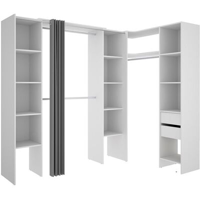 Unique Verstelbare kledingkast DORIAN - L164/234 cm - Wit en grijs - Wit Unique Verstelbare kledingkast DORIAN - L164/234 cm - Wit en grijs - Wit