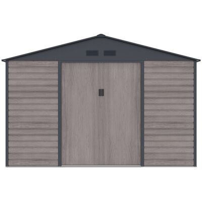 Unique Tuinhuisje van gegalvaniseerd staal met grijs houteffect 13,12 m² - ADELMO - Antracietgrijs, Natuurlijk donker Unique Tuinhuisje van gegalvaniseerd staal met grijs houteffect 13,12 m² - ADELMO - Antracietgrijs, Natuurlijk donker
