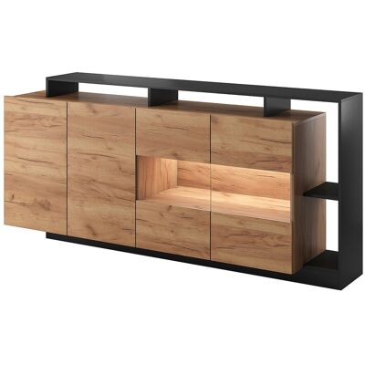 Unique Buffetkast met 4 deuren en 4 nissen met ledverlichting - Licht naturel en antraciet - IDESIA - Antracietgrijs, Natuurlijk licht Unique Buffetkast met 4 deuren en 4 nissen met ledverlichting - Licht naturel en antraciet - IDESIA - Antracietgrijs, Natuurlijk licht