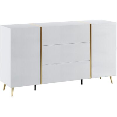 Unique Buffetkast met 2 deurtjes en 3 lades - Glanzend wit en goudkleurig - MARZIALO - Wit, Goudkleurig Unique Buffetkast met 2 deurtjes en 3 lades - Glanzend wit en goudkleurig - MARZIALO - Wit, Goudkleurig