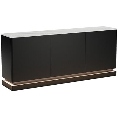 Unique Buffetkast met 3 deuren en ledverlichting van MDF - Zwart met wit marmereffect - DEVIKA - Zwart, Wit Unique Buffetkast met 3 deuren en ledverlichting van MDF - Zwart met wit marmereffect - DEVIKA - Zwart, Wit