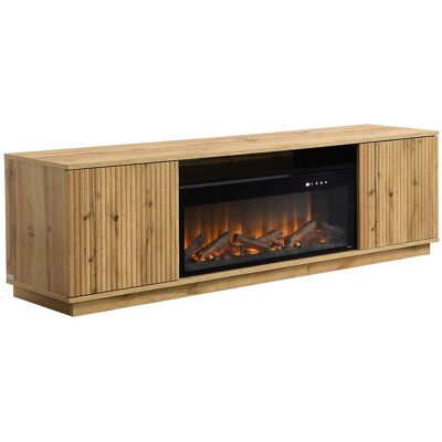 Unique Tv-meubel met 2 deuren van MDF met schoorsteeneffect met ledverlichting - Naturel en zwart - YEVINA - Zwart, Natuurlijk licht Unique Tv-meubel met 2 deuren van MDF met schoorsteeneffect met ledverlichting - Naturel en zwart - YEVINA - Zwart, Natuurlijk licht