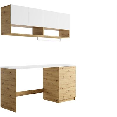 Unique Wasmeubels voor wasmachine met werkblad - L182 cm - Wit en licht naturel - NATAJI - Natuurlijk licht, Wit Unique Wasmeubels voor wasmachine met werkblad - L182 cm - Wit en licht naturel - NATAJI - Natuurlijk licht, Wit