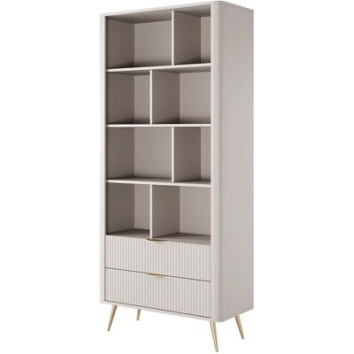 Unique Boekenkast met 2 lades en 8 nissen van MDF - Beige en goudkleurig - ELONARIA II - Beige Unique Boekenkast met 2 lades en 8 nissen van MDF - Beige en goudkleurig - ELONARIA II - Beige