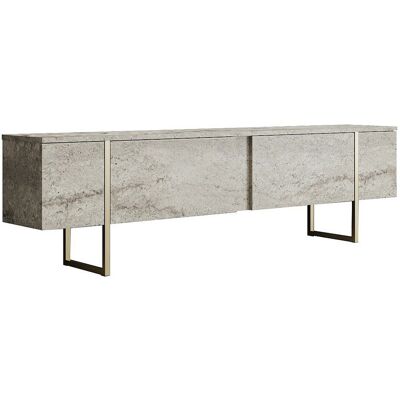 Unique Tv-meubel met 2 deurtjes - Beige travertijnlook en goudkleurig - ZIRELDA - Beige Unique Tv-meubel met 2 deurtjes - Beige travertijnlook en goudkleurig - ZIRELDA - Beige