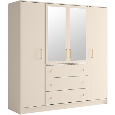 Unique Kast met 4 deuren en 3 lades - Met spiegels - L196 cm - Beige en goud - LIZANDRO - Beige Unique Kast met 4 deuren en 3 lades - Met spiegels - L196 cm - Beige en goud - LIZANDRO - Beige
