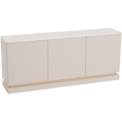 Unique Buffetkast met 3 deurtjes in MDF met ledverlichting - Beige en witte marmereffect - DEVIKA - Beige, Wit Unique Buffetkast met 3 deurtjes in MDF met ledverlichting - Beige en witte marmereffect - DEVIKA - Beige, Wit
