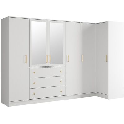 Unique Hoekkast met 6 deuren en 3 lades - Met spiegels - L311 cm - Wit - LIZANDRO - Wit Unique Hoekkast met 6 deuren en 3 lades - Met spiegels - L311 cm - Wit - LIZANDRO - Wit
