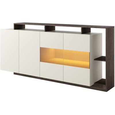 Unique Dressoir 4 deuren en 4 nissen met leds - Beige en Donker Naturel - IDESIA - Natuurlijk donker, Beige Unique Dressoir 4 deuren en 4 nissen met leds - Beige en Donker Naturel - IDESIA - Natuurlijk donker, Beige